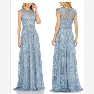 Mac Duggal Embroidered Cap Sleeve A Line Gown Blue Sz 8 NWT  79430